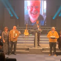 Honouring ministry milestones on the first night of conference - Prs Neil Milne for 50 years, Grant Redman, Hans Voortman and Harry Goldsmith for 40 years, and Stephen Holt, David Wright and Stephen F